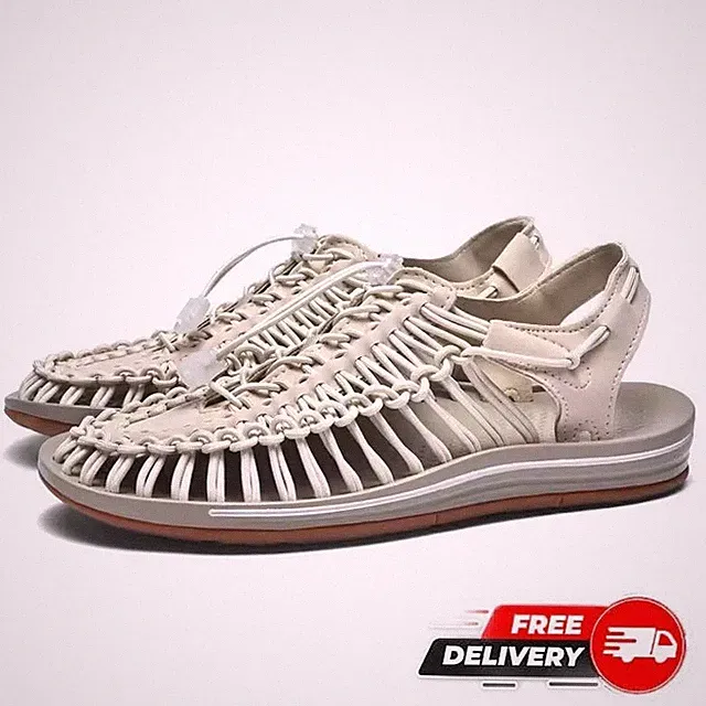 Men’s Beige Summer Weave Sandals Breathable Casual Beach Shoes