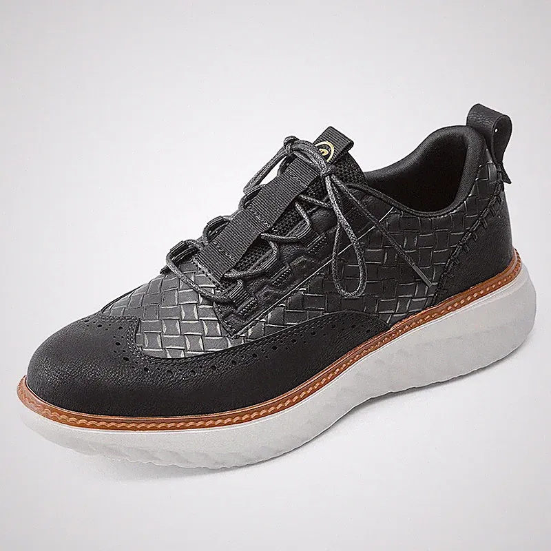 Men's Brogues Leather Shoes Thick Soles Fashion Running Boots 5cm British Style