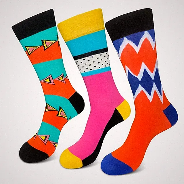 Men's Cotton Checkered Plaid Socks 3 Pairs Anti-Bacterial Mid Calf Socks