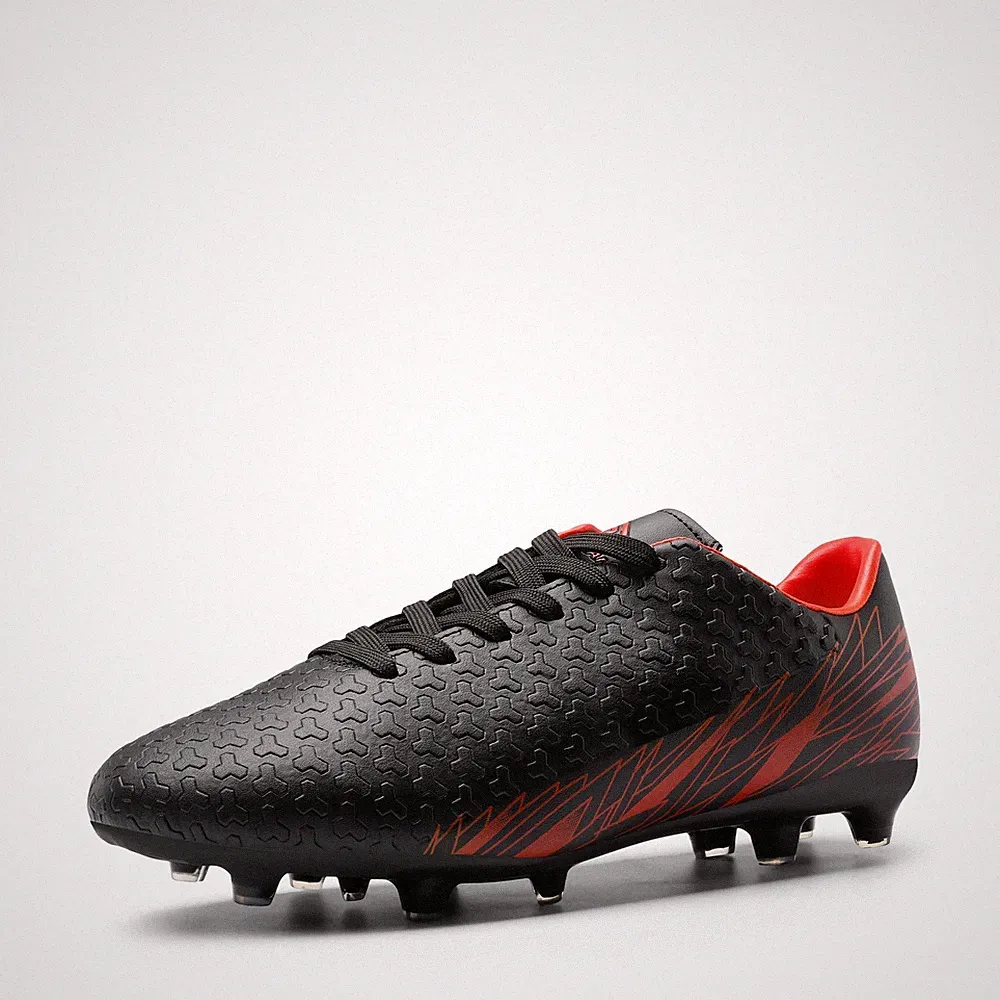 Men's Firm Ground Soccer Cleats Shoes,Size 8,Black/Red,MEGA-1