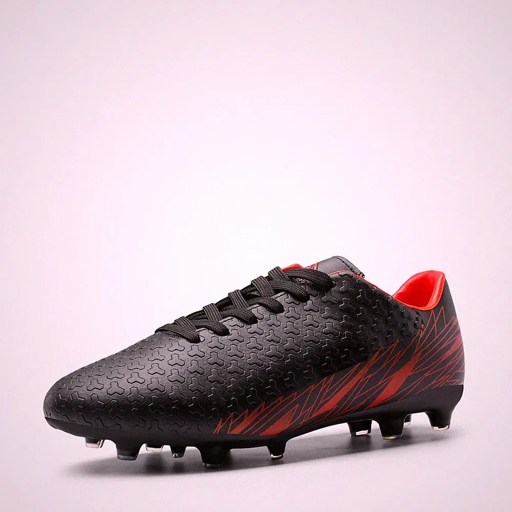 Men's Firm Ground Soccer Cleats Shoes,Size 8,Black/Red,MEGA-1