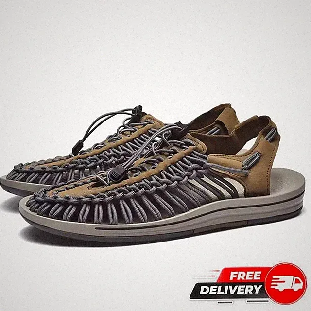 Men’s Khaki Summer Weave Sandals Breathable Casual Beach Shoes