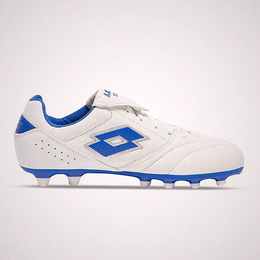 Men's Lotto Stadio 200 III FG Molded Soccer Cleats White/Pacific Blue NWT