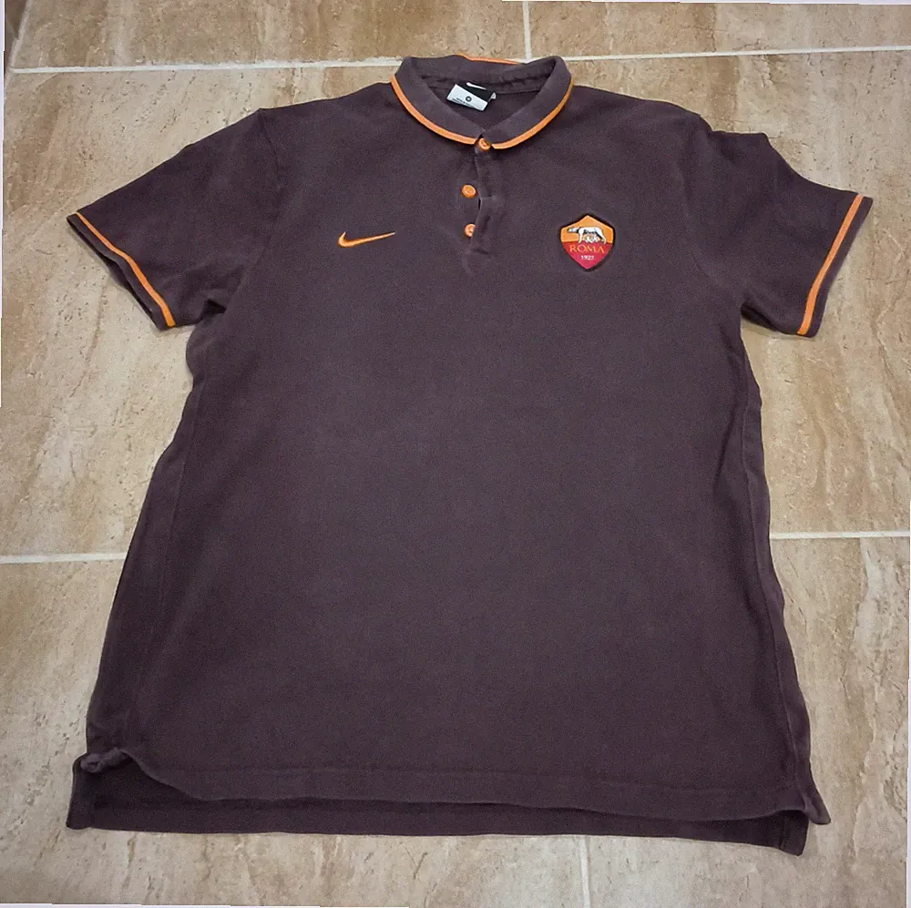 Men's Nike x AS Roma Polo Shirt 2015/16 Brown Short Sleeve Soccer Futbol Sz M