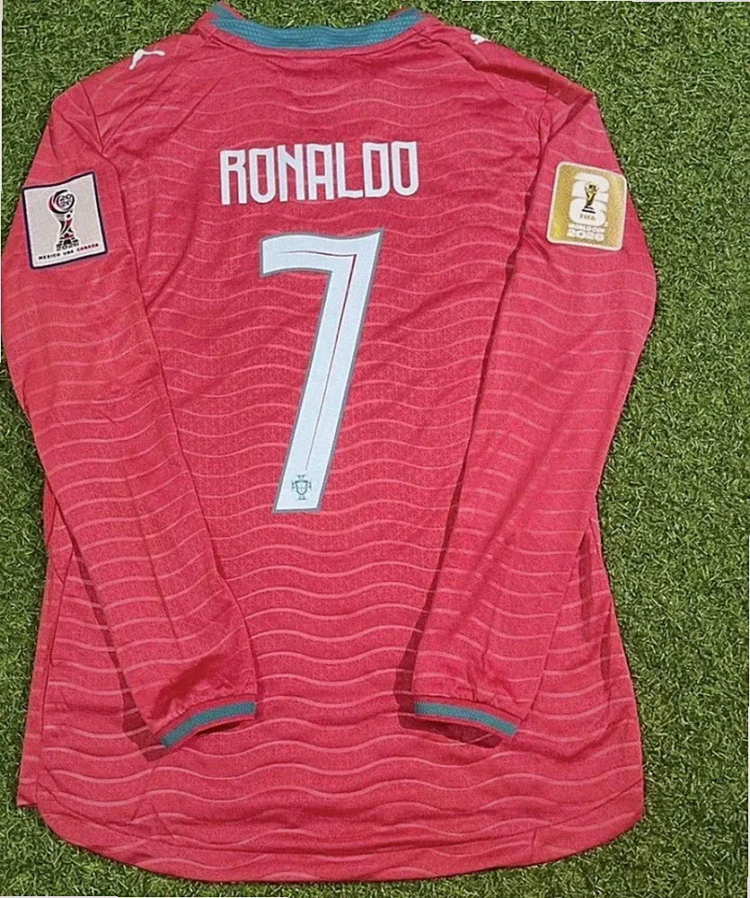 Men's Portuguese Long Sleeve Red Soccer Shirt, Retro Football Fan Tee