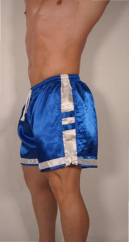 MEN'S SHINY BLUE SATIN SOCCER SHORTS L