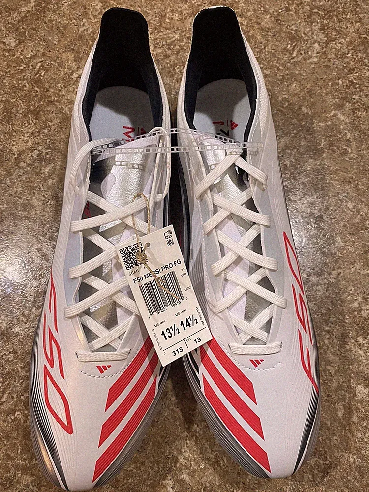 Men’s Size 13.5 Adidas F50 Messi Pro FG Soccer Cleats White/Red/Silver JP7461