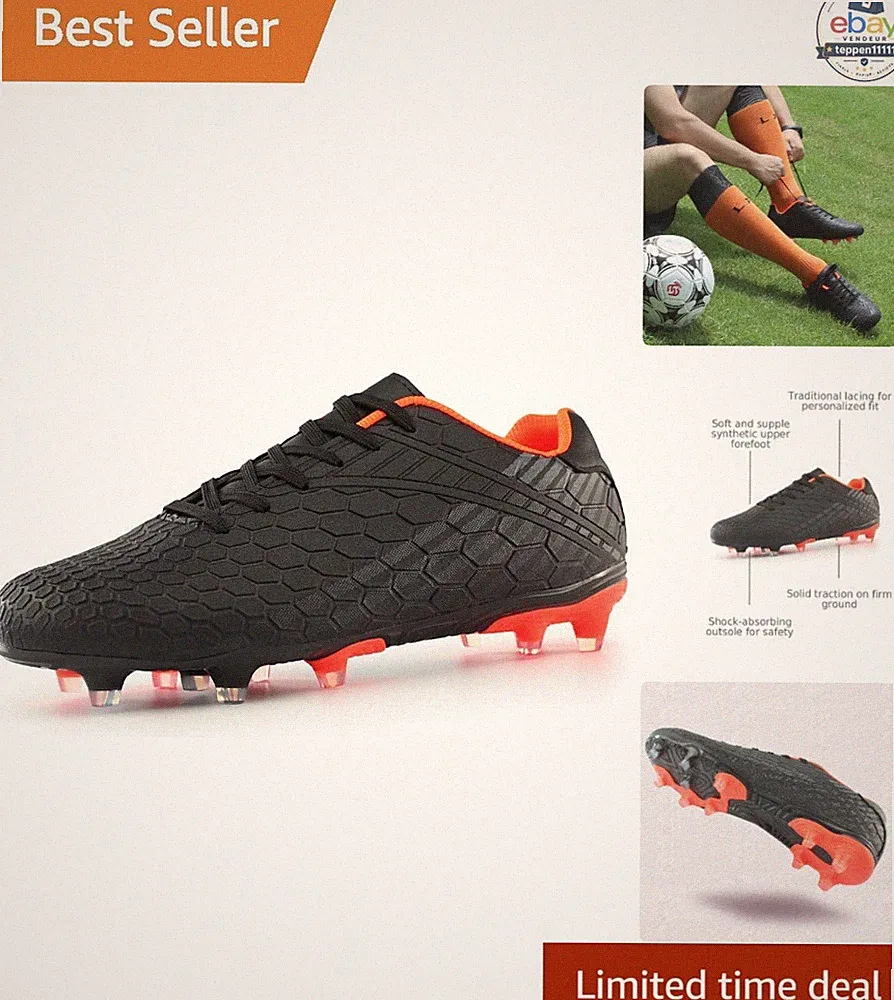 Men's Soccer Cleats Size 6 Youth Outdoor Firm Ground Shoes Black Green