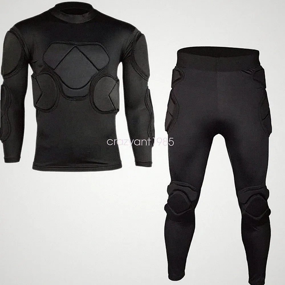 Men's Soccer Football Goal Keeper Goalie Padded Pants & Jersey Shirts Tops Black