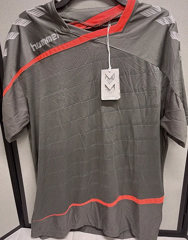 Men's Soccer Football Jersey Hummel Tech-2 SS Grey/Red Size Medium M New