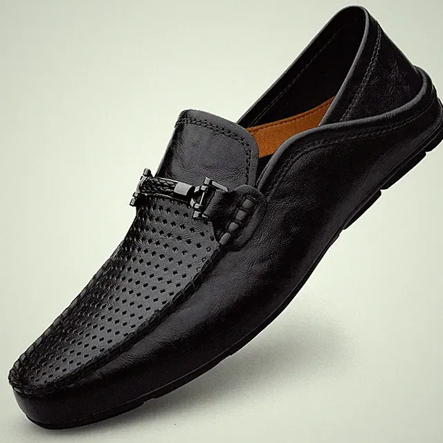 Men's Summer Shoes Hollow Out Driving Walking Business Loafers Sneakers Black