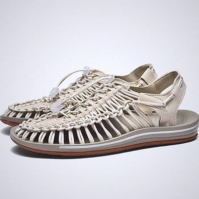 Men Sandals Fashion Weaving Beach Casual Flat Slippers Outdoor Walking Shoes Red
