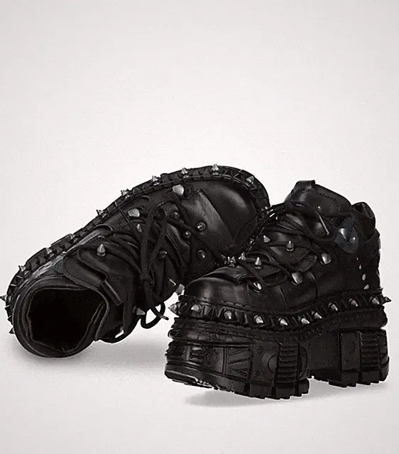 Men Vintage Punk Rock Dad Shoes Leather Spanish Niche Goth Metal Rivet Sneakers