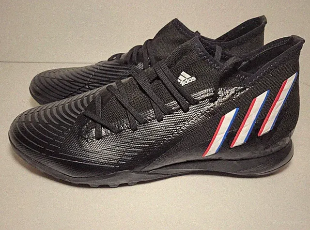 Mens Adidas Predator Edge.3 TF Turf Soccer Shoes Black/Striped #GX2628 Size 11.5
