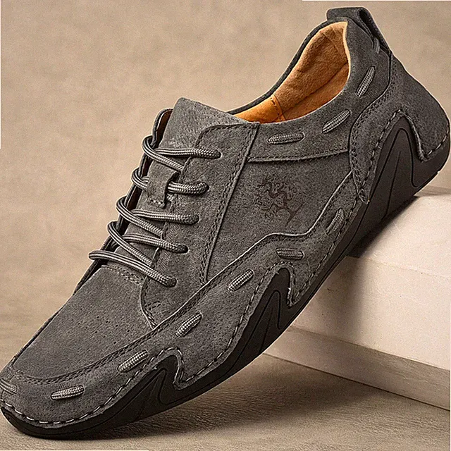 Mens Casual Shoes Leather Fashion Hiking Walking Sneakers Loafers Footwear Beige