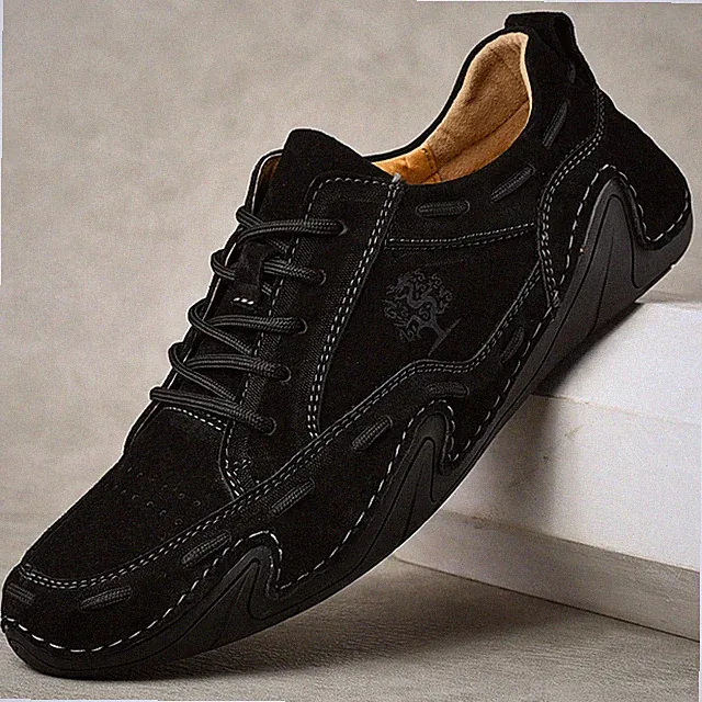 Mens Casual Shoes Leather Fashion Hiking Walking Sneakers Loafers Footwear Beige