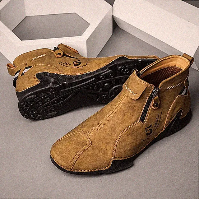Mens Casual Shoes Trend Walking Zippers Handcrafted Boots Korean Sports Footwear