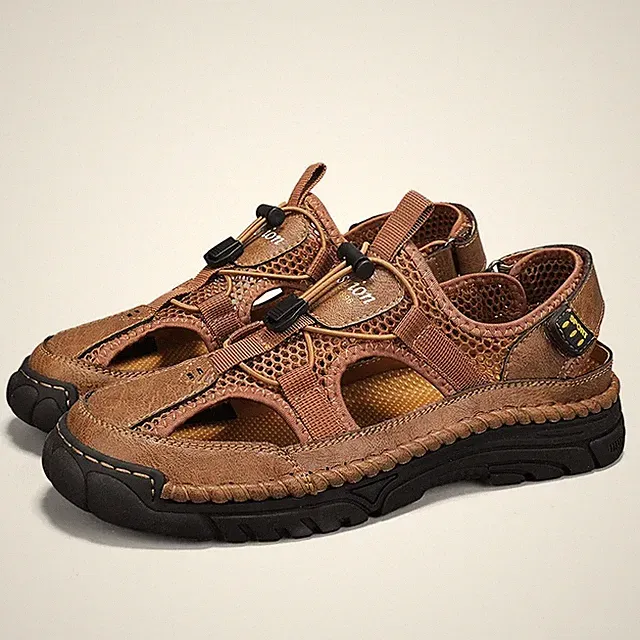 Mens Handmade Sandals Summer Hollow Beach River-Tracing Outdoor Hiking Shoes