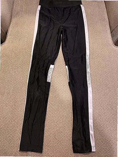 Mens Jock Thin Shiny Spandex Tights Compression Pants Medium Black White Mesh