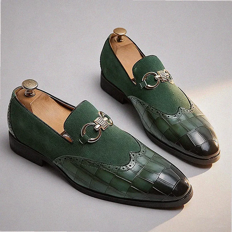 Mens Leather Shoes Slip on Loafers Pointed Toe Non-Slip Business Formal Footwear