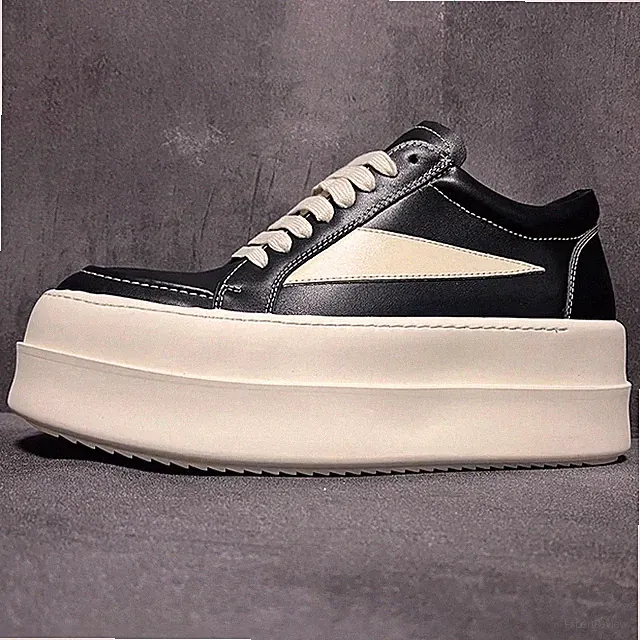 Mens Platform Heels Shoes Leather Lace Up High Street Flats Sneakers Black White