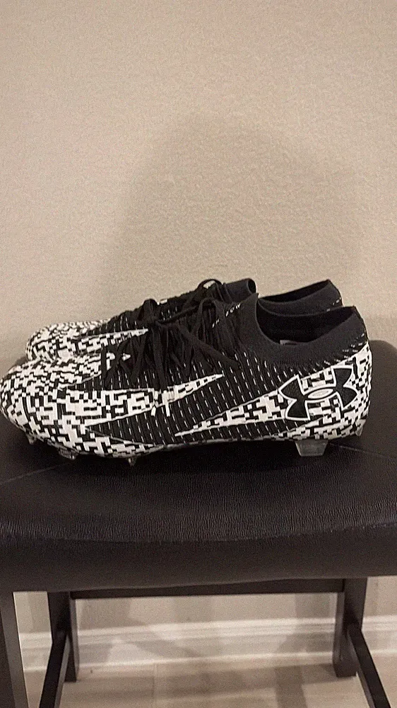 Mens Size 13 Under Armour Shadow Elite 3 FG 'QR Code' Soccer Cleats Black White