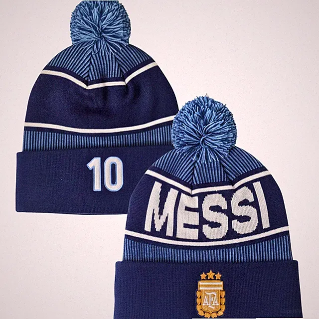 Messi #10 AFA Argentina Pom Pom Beanie Hat Knit Winter Cap Blue Adult OSFM