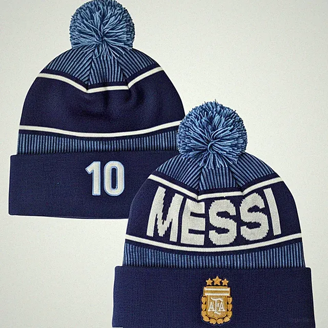 Messi #10 AFA Argentina Youth Pom Pom Beanie Hat Knit Winter Cap Blue Kid