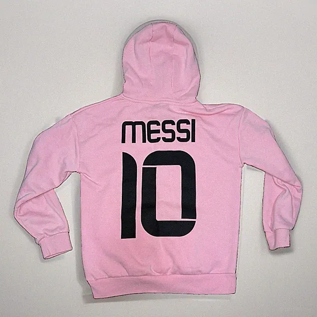 Messi Collection Hoodie Pink Youth Inter Miami Style Soccer Pullover 12-13 YRS