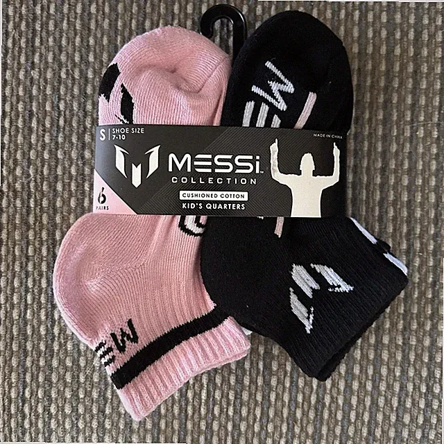 Messi Collection Kids Quarter Socks 6 Pairs Cushioned Cotton Size 7-10
