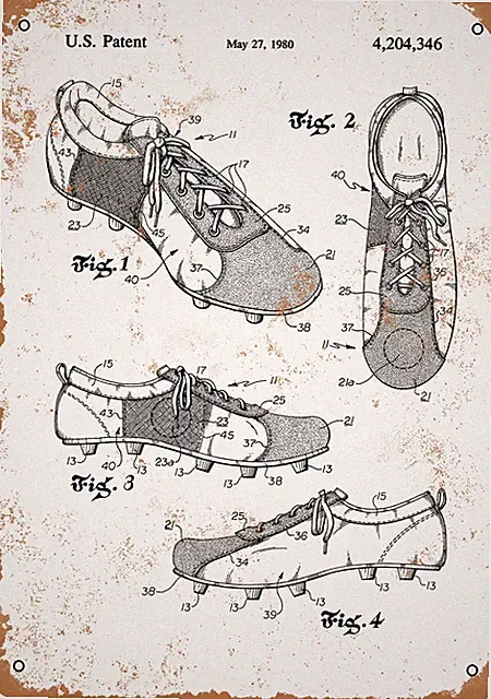 METAL SIGN - 1980 Soccer Shoes Cleats Patent -- Vintage Look