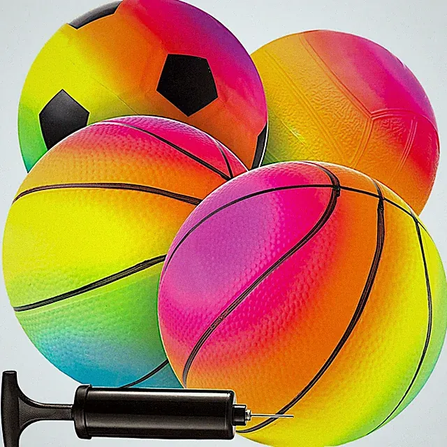 Mini Rainbow Sports Balls - 5 Inch (Pack of 4) Inflatable Vinyl Balls for Kid...