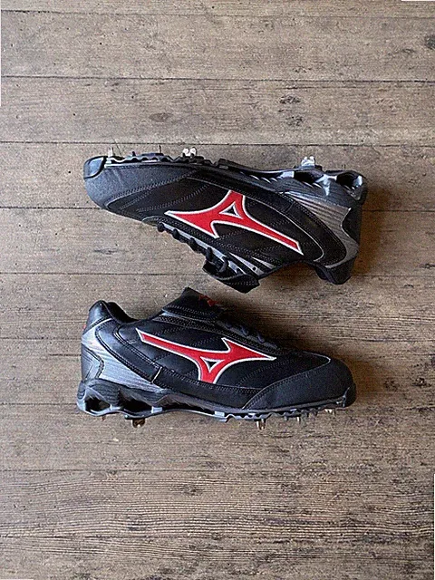 MIZUNO 9 SPIKE CLASSIC LOW G5 MEN'S BASEBALL SHOES BLACK RED Size 14 NICE