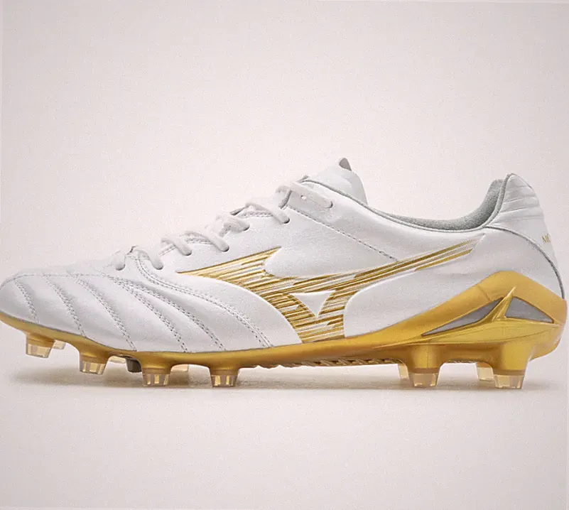 Mizuno Monarcida Neo III Elite MD Soccer Cleats White Gold Cool Grey P1GA262050
