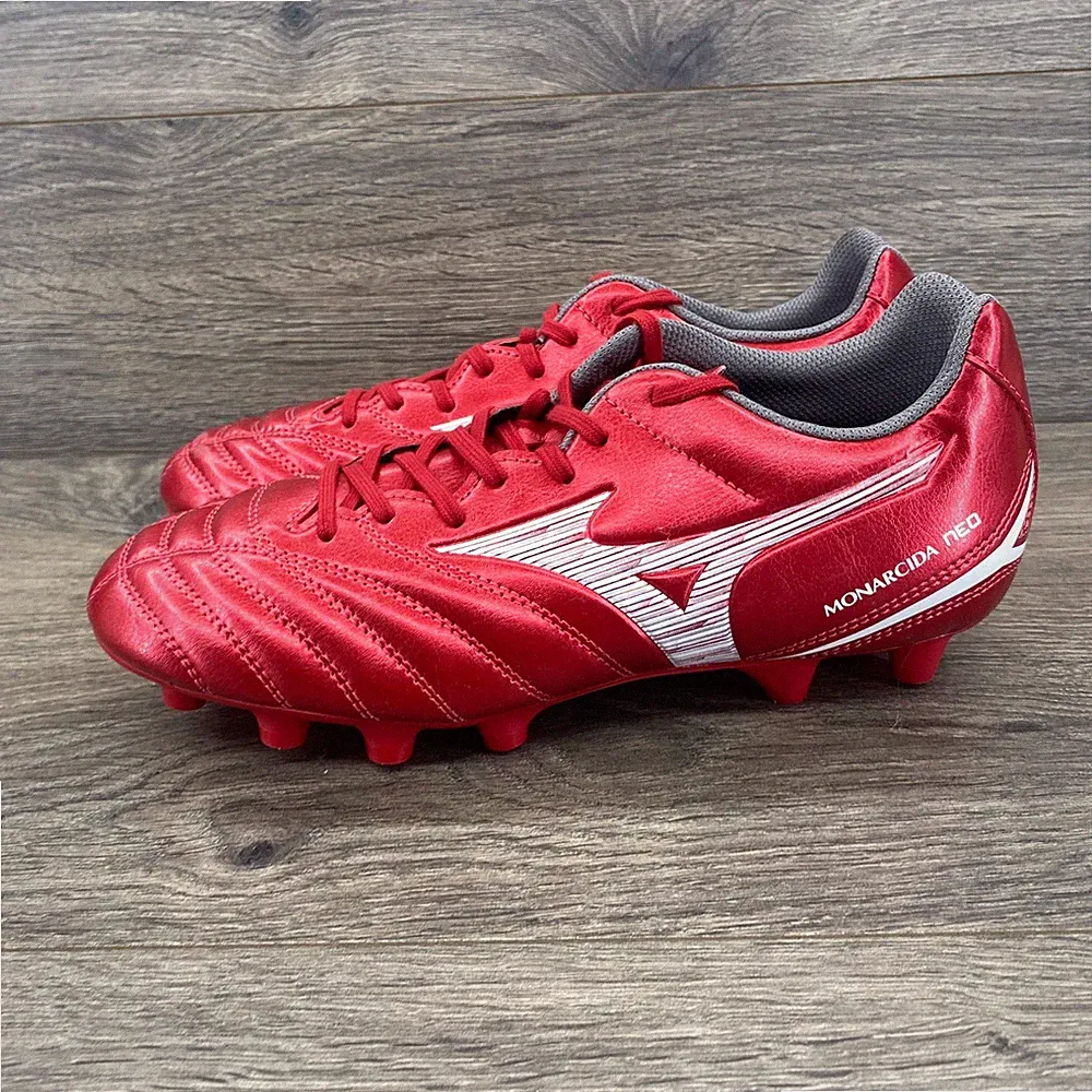 Mizuno Monarcida Neo Soccer Cleats Mens 7.5 Red White Metallic Firm Ground FG