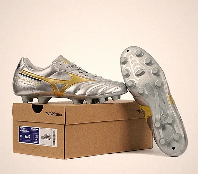 Mizuno Morelia II Club MD Mens Soccer Cleats Wide (2E) Galaxy Silver Gold