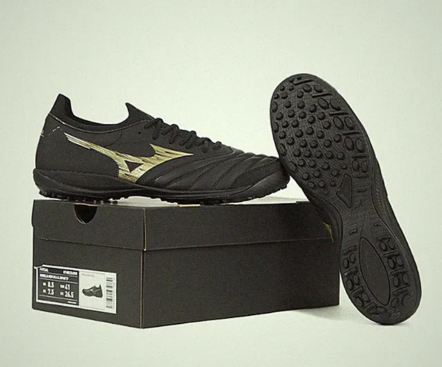 Mizuno Morelia Neo Sala Beta Japan TF Mens Turf Soccer Shoes Black Gold Q1GB2540