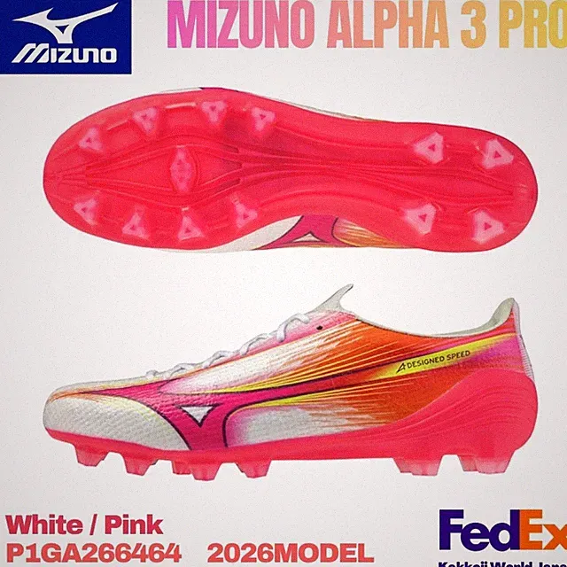 MIZUNO Soccer Cleats MIZUNO ALPHA 3 PRO White / Pink P1GA266464 2026 NEW