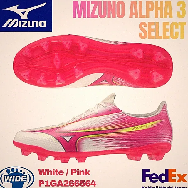 MIZUNO Soccer Cleats MIZUNO ALPHA 3 SELECT White/Pink P1GA266564 2026 NEW