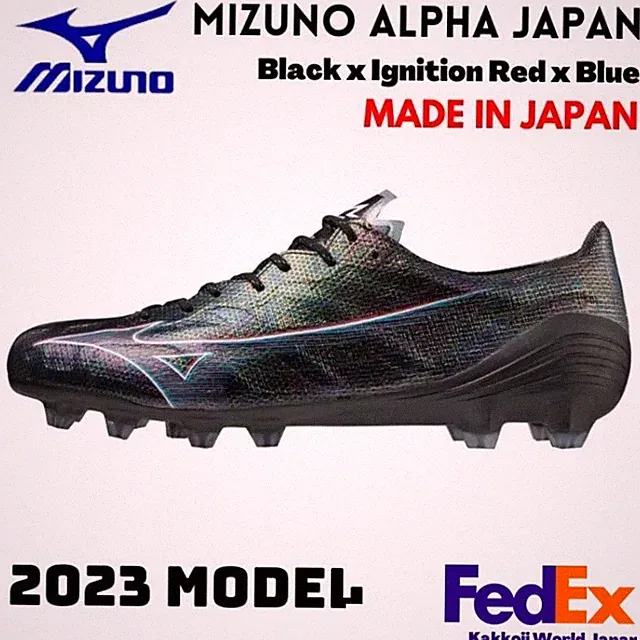 MIZUNO Soccer Cleats Mizuno Alpha JAPAN P1GA236001 Black x Ignition Red x Blue