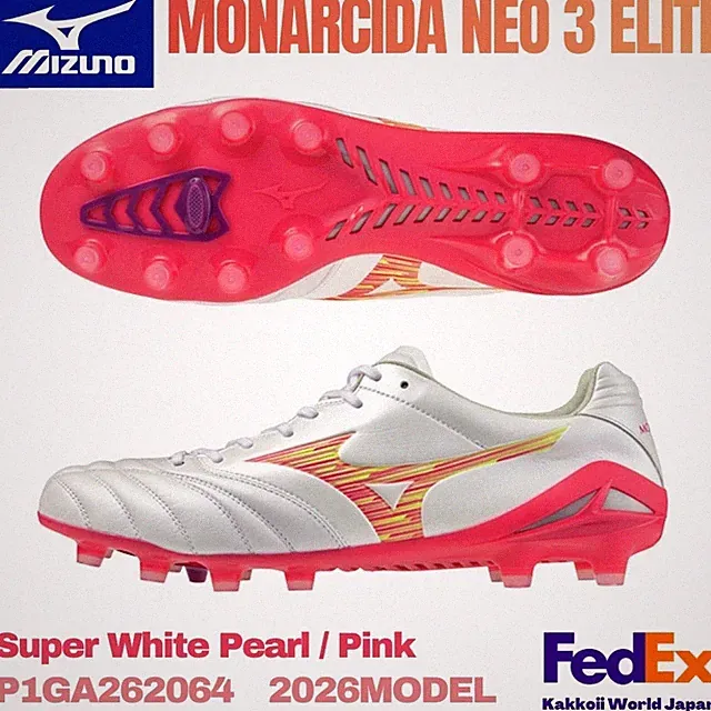 MIZUNO Soccer Cleats MONARCIDA NEO 3 ELITE P1GA262064 Super White Pearl/Pink NEW