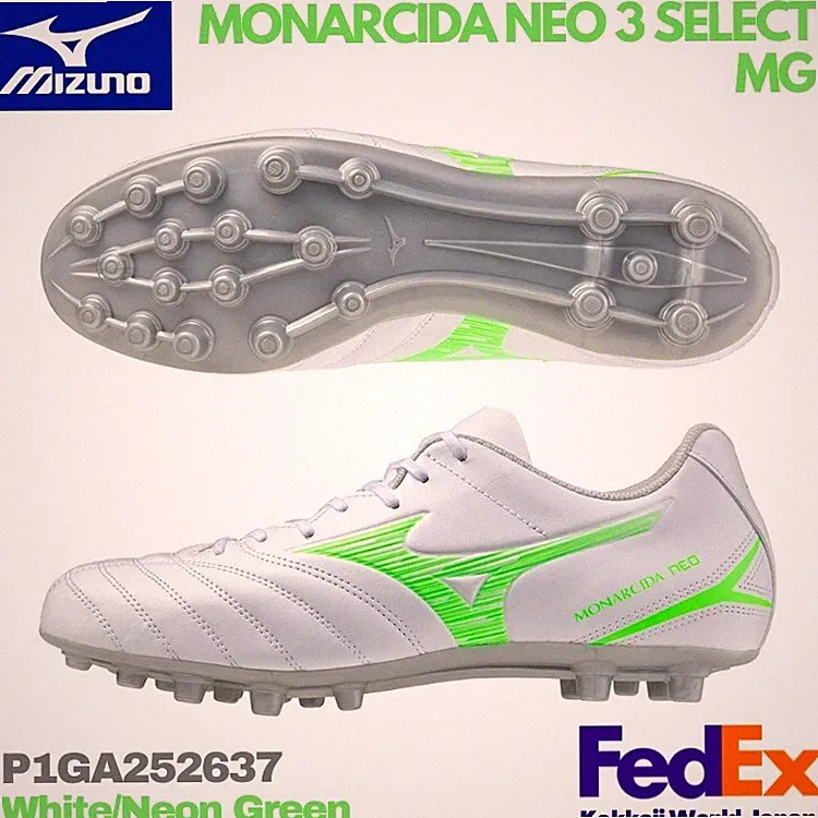 Mizuno Soccer Cleats MONARCIDA NEO 3 SELECT MG P1GA252637 White/Neon Green WIDE