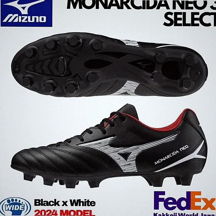Mizuno Soccer Cleats MONARCIDA NEO 3 SELECT P1GA2425 01 Black/White WIDE 2024