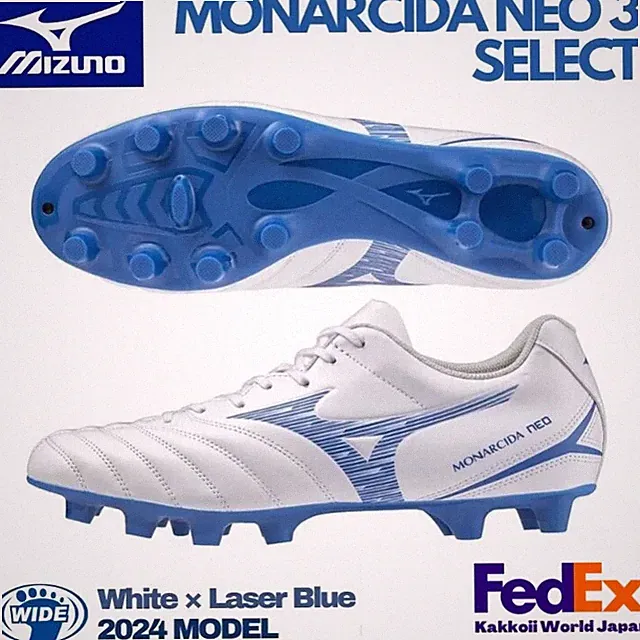 Mizuno Soccer Cleats MONARCIDA NEO 3 SELECT P1GA2425 25 White/Laser Blue WIDE