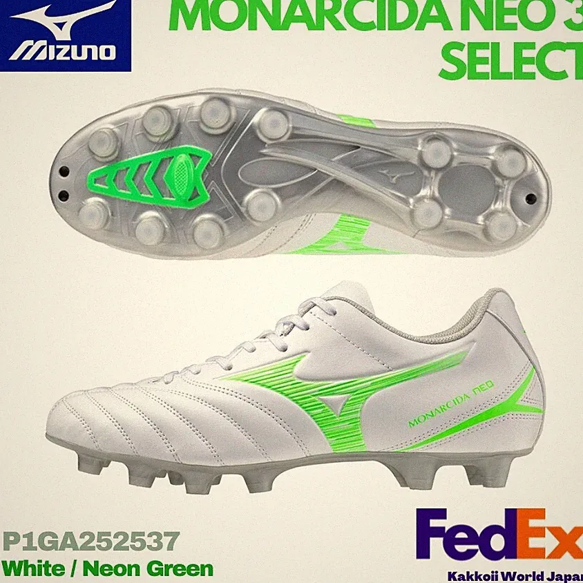 Mizuno Soccer Cleats MONARCIDA NEO 3 SELECT P1GA252537 White/Neon Green WIDE
