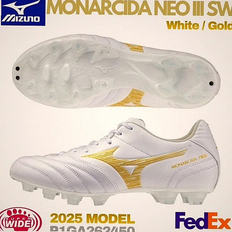 MIZUNO Soccer Cleats MONARCIDA NEO 3 SW P1GA262450 White/Gold 2025 SUPER WIDE