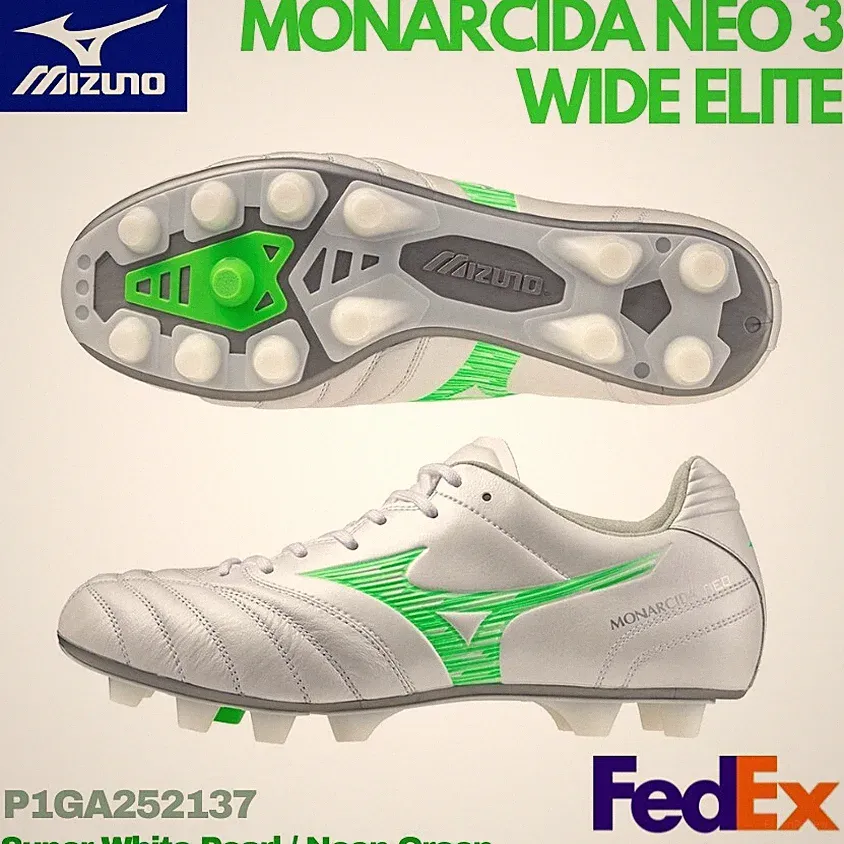 MIZUNO Soccer Cleats MONARCIDA NEO 3 WIDE ELITE P1GA252137 White/Neon Green NEW