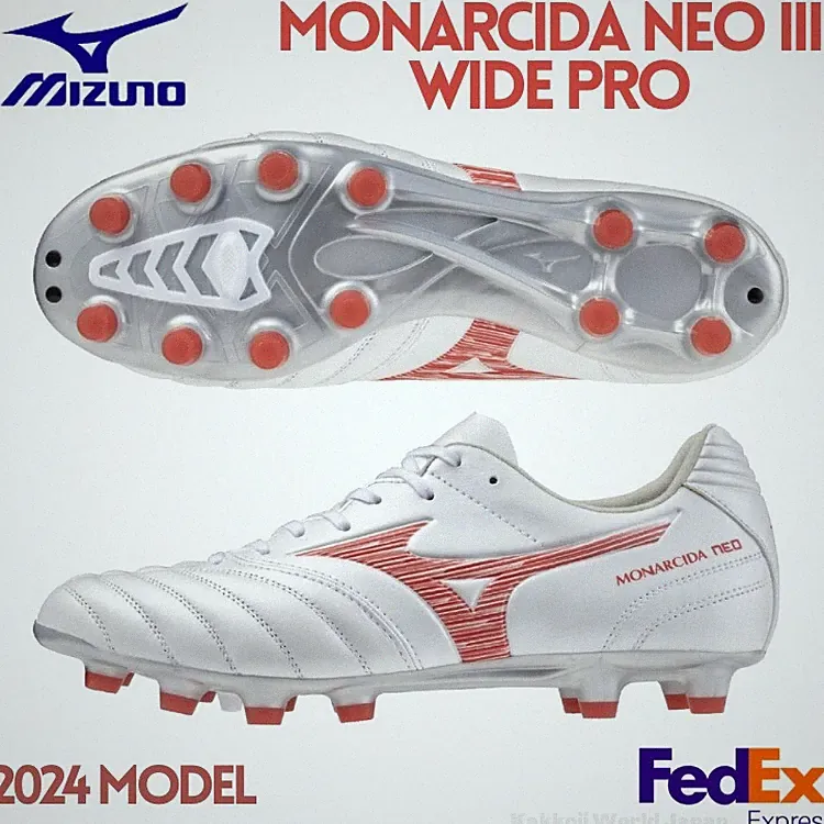 MIZUNO Soccer Cleats MONARCIDA NEO 3 WIDE PRO P1GA242360 Super White Pearl/Red