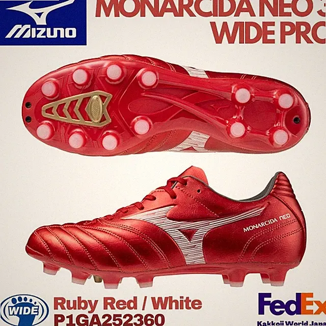 MIZUNO Soccer Cleats MONARCIDA NEO 3 WIDE PRO P1GA252360 Ruby Red/White 2025 NEW