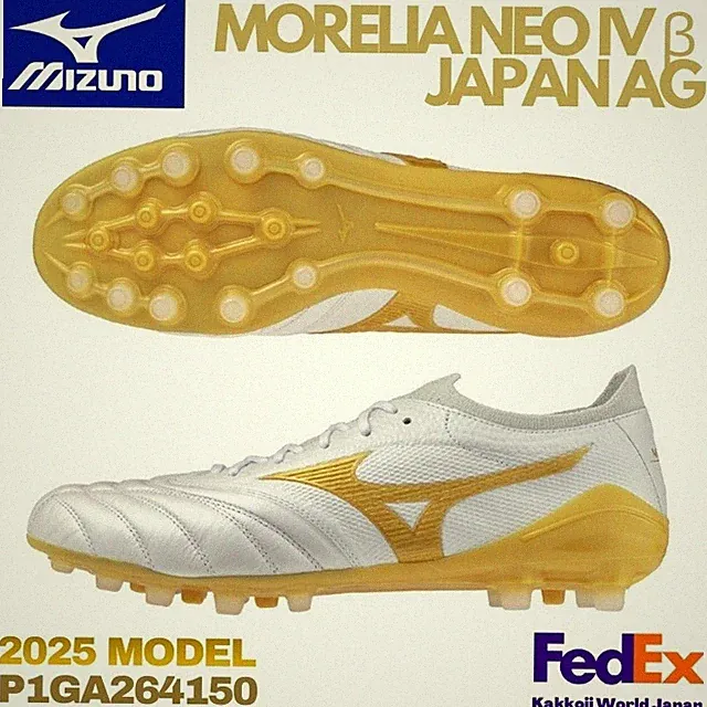 MIZUNO Soccer Cleats MORELIA NEO 4 Beta JAPAN AG White / Gold P1GA264150 2025